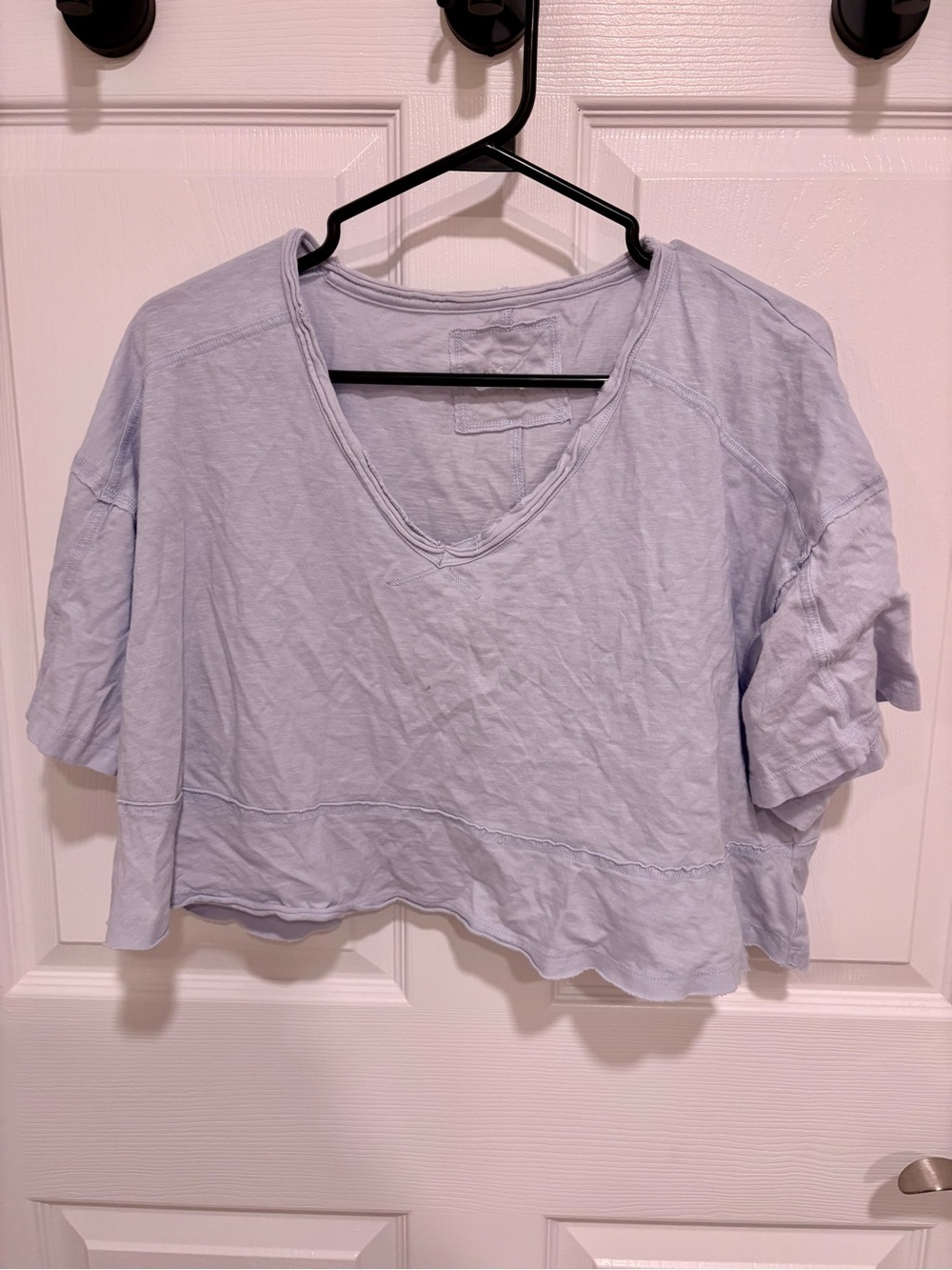 aerie Light Blue Cropped V-Neck Tee